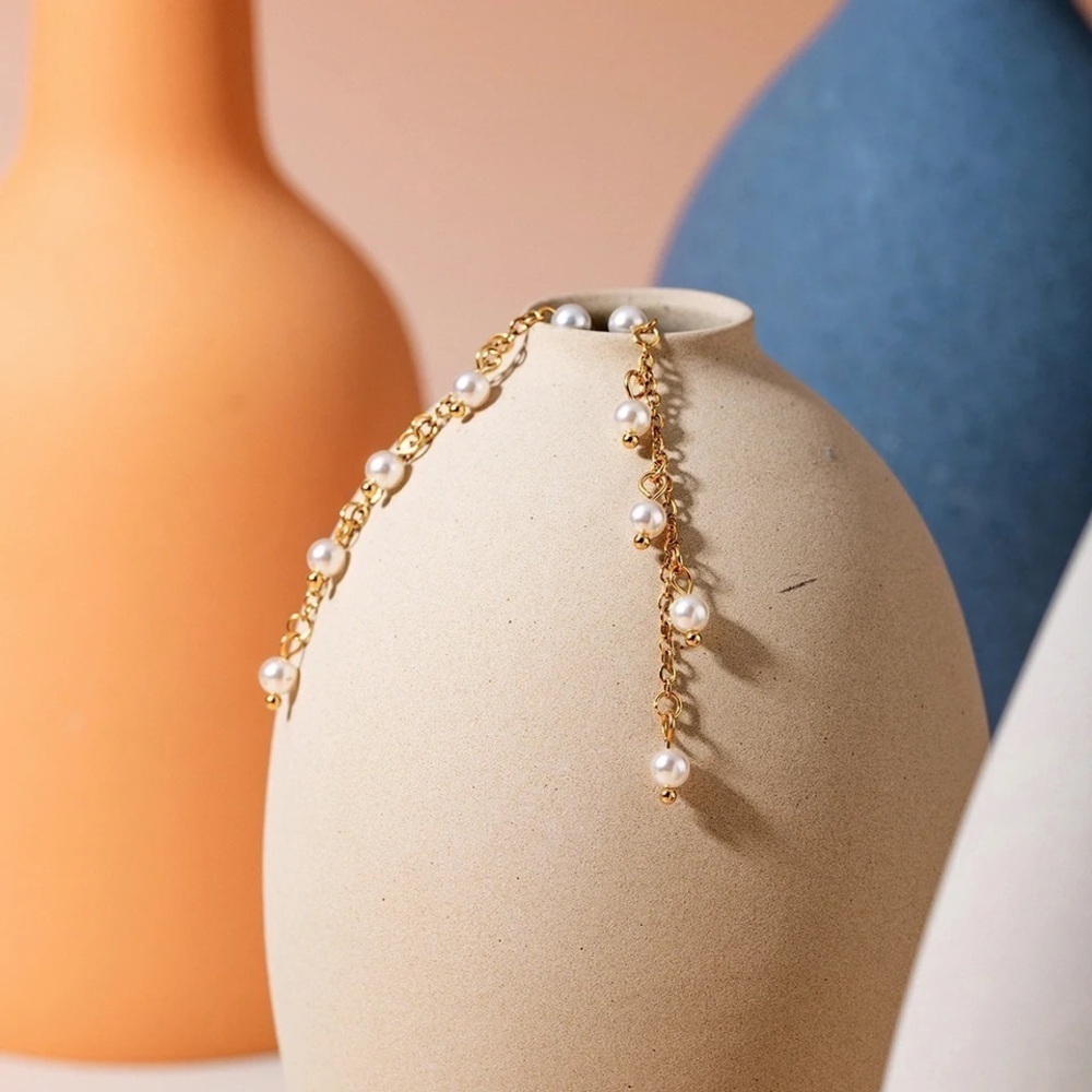 18k Gold Plated Pearl Fringe Earrings - Picture 4 of 7